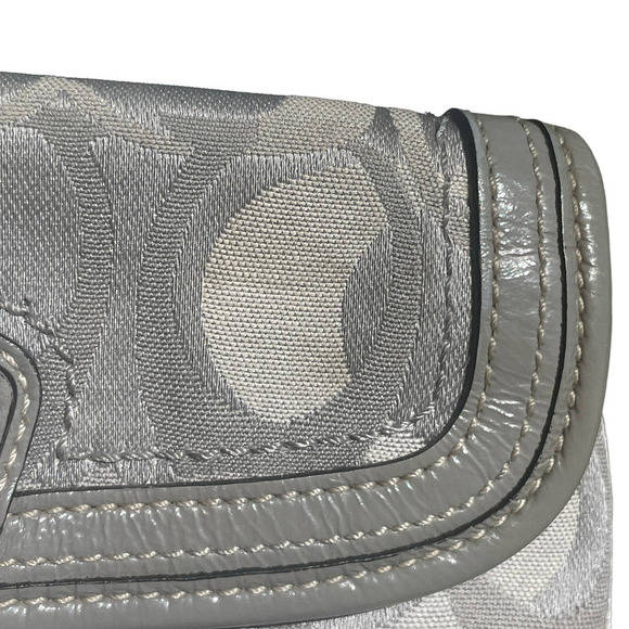 COACH Signature Gray Monogram Leather & Canvas Flap Wristlet - Picture 10 of 13